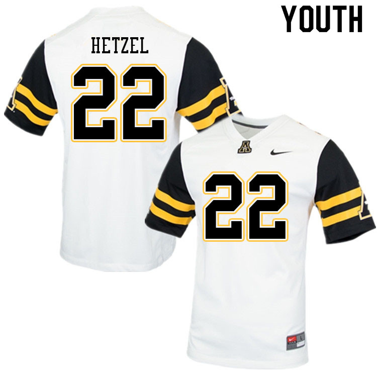 Youth #22 Michael Hetzel Appalachian State Mountaineers College Football Jerseys Sale-White - Click Image to Close